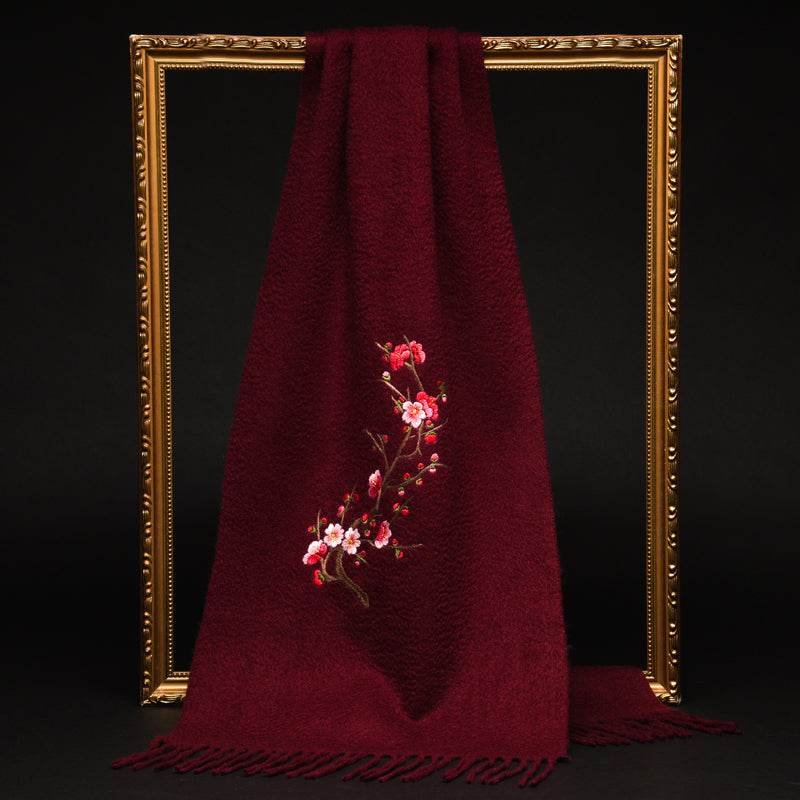 Handcrafted Su Embroidery Cashmere Scarf Luxury 190x30cm - Image 9