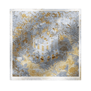 Mulberry Silk 14 Momme Square Scarf Vibrant Floral Gold 88x88 cm