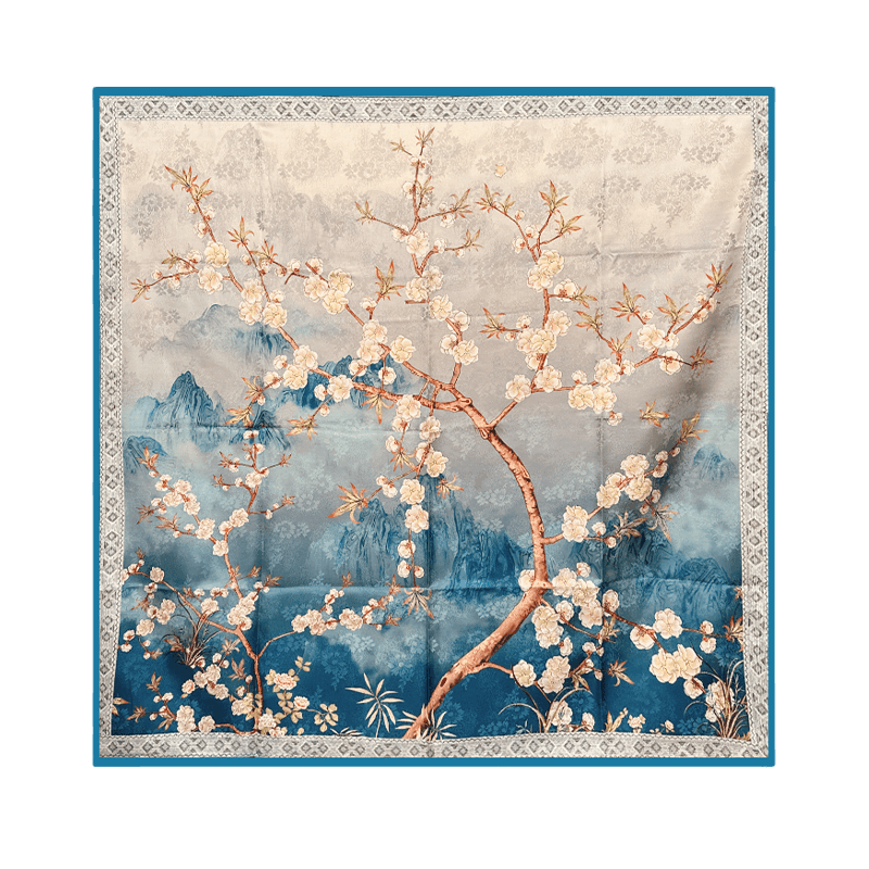 Mulberry Silk 14 Momme Square Scarf Plum Blossom 108x108 cm
