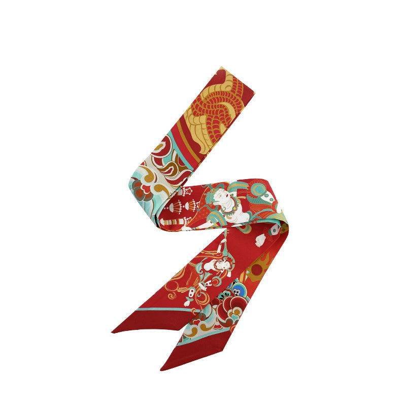 Mulberry Silk 16 Momme Dunhuang Deer Silk Narrow Scarf 120x5cm - Image 2