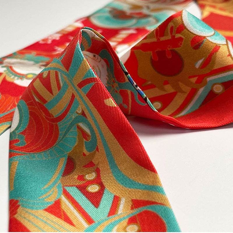 Mulberry Silk 16 Momme Dunhuang Deer Silk Narrow Scarf 120x5cm - Image 3