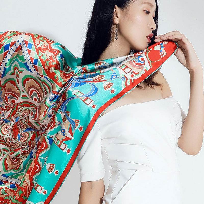 Mulberry Silk 16 Momme Celestial Dance Silk Square Scarf 90x90cm - Image 3