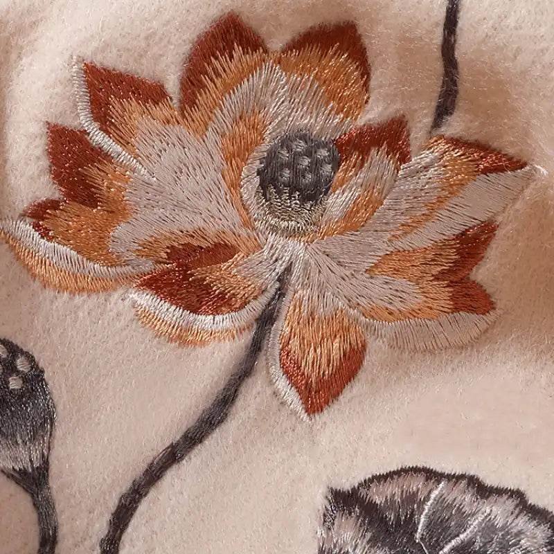 Handcrafted Embroidery Premium 100% Wool Scarf Shawl Lotus 180x30cm - Image 7