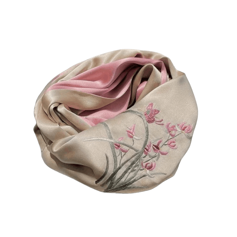 Hand Embroidered Suzhou 16 Momme Silk Scarf Luxury 155x35cm - Image 14