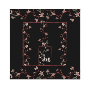 Luxurious Elegant Vintage Black Floral Silk Square Scarf 87 x 87 cm