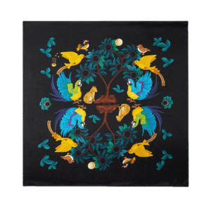 16 Momme Silk Luxury Square Silk Scarf Floral and Avian Design 87x87cm