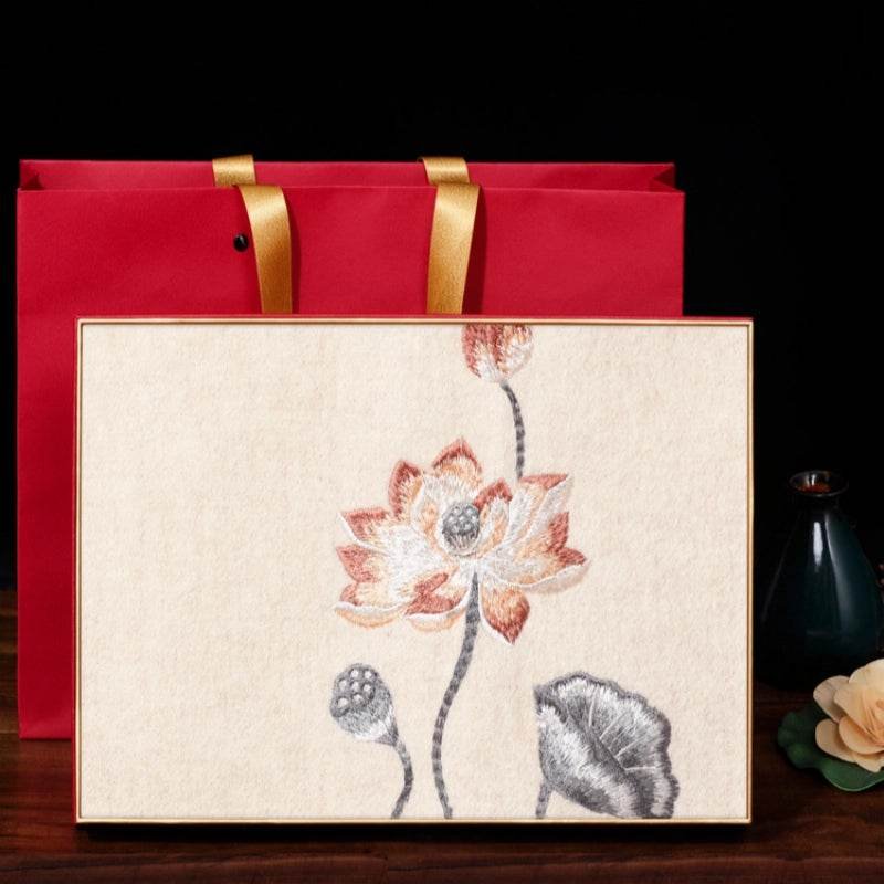 Handcrafted Embroidery Premium 100% Wool Scarf Shawl Lotus 180x30cm - Image 9