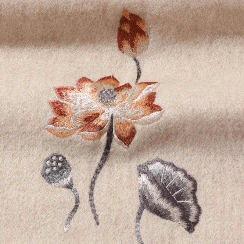 Handcrafted Embroidery Premium 100% Wool Scarf Shawl Lotus 180x30cm - Image 6