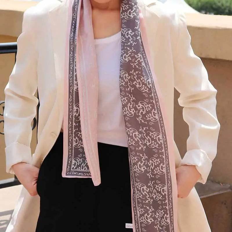 12 Momme Satin Long Silk Scarf Elegant Cloud Pattern 14.5x145cm - Image 4