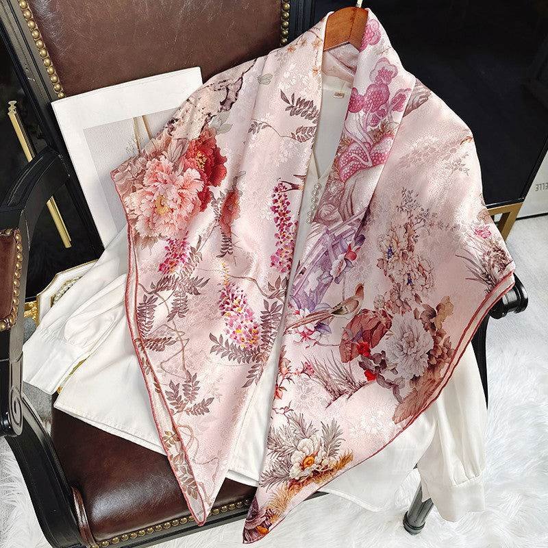 Mulberry Silk 14 Momme Square Scarf Radiant Floral 108x108 cm - Image 2