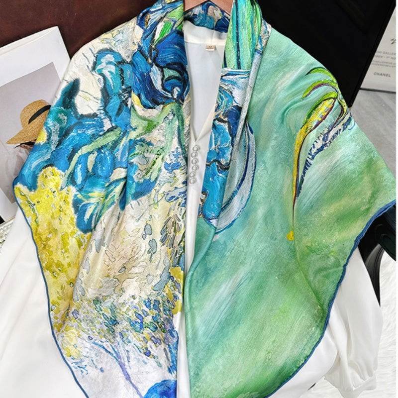 Mulberry Silk 14 Momme Square Scarf Iris Floral 108x108 cm - Image 3