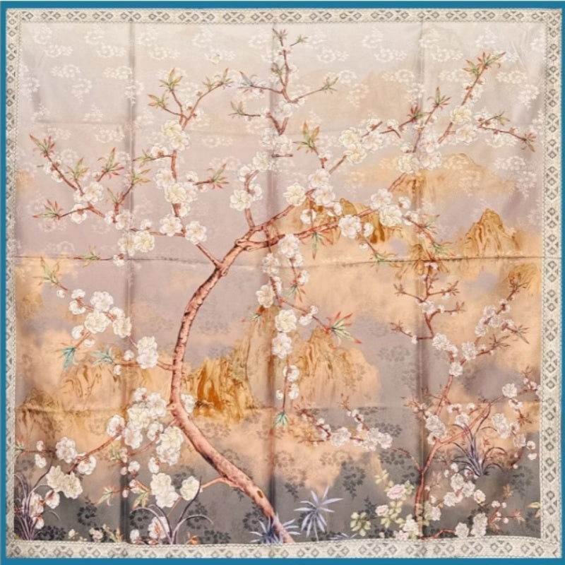 Mulberry Silk 14 Momme Square Scarf Plum Blossom 108x108 cm - Image 9