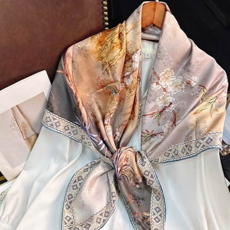 Mulberry Silk 14 Momme Square Scarf Plum Blossom 108x108 cm - Image 6