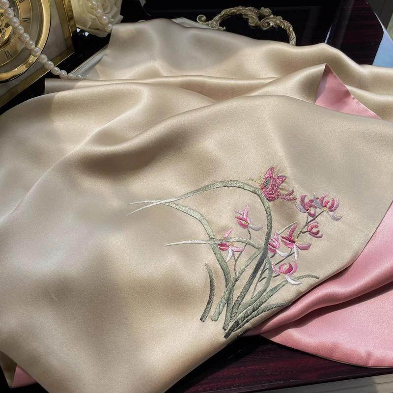 Hand Embroidered Suzhou 16 Momme Silk Scarf Luxury 155x35cm - Image 12