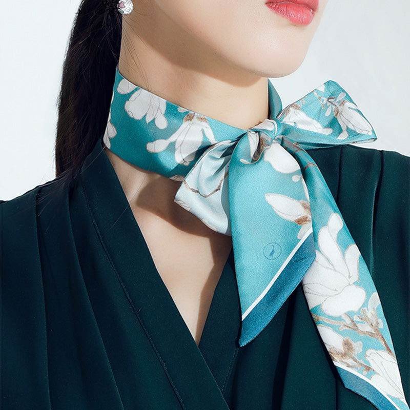 Mulberry Silk 16 Momme White Magnolia Silk Narrow Scarf 120x5cm - Image 2