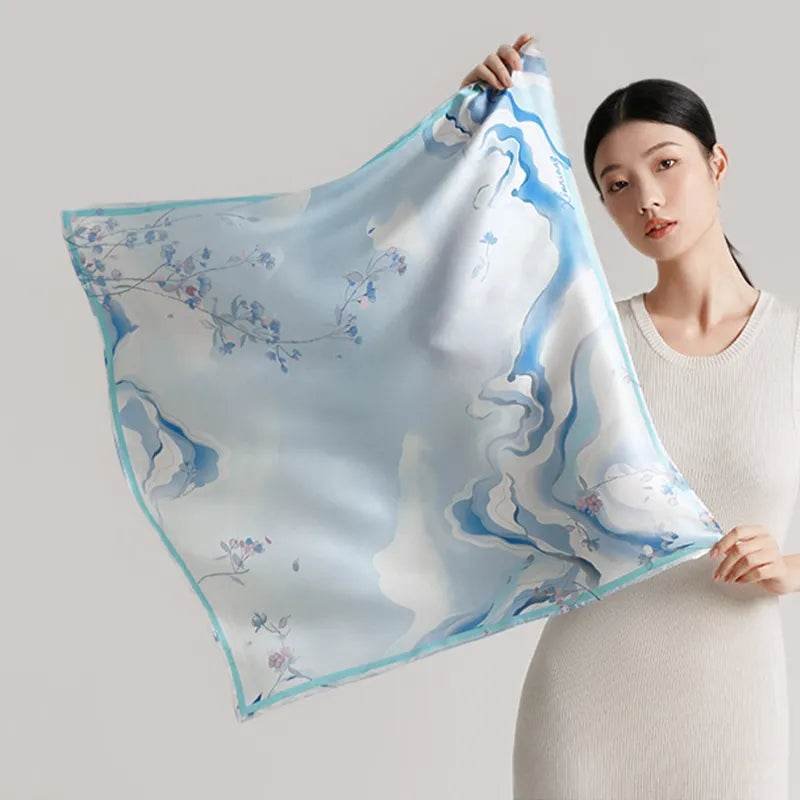 100% Mulberry Silk Luxury Square Silk Scarf Dreamy Jiangnan Design 68 x 68 Cm - Image 5